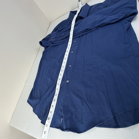 Van Heusen Button Down Shirt Mens Large Blue Stripes Flex3 Slim Fit Long Sleeve - Picture 5 of 12